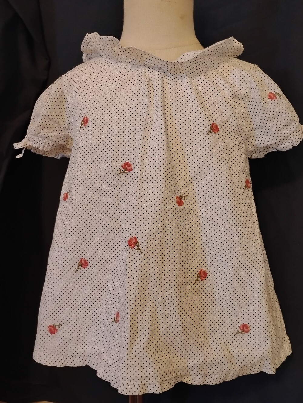 Janie And Jack Vintage French Rose Polka Dot Blouse 4 Top Ruffle Elegant Preppy